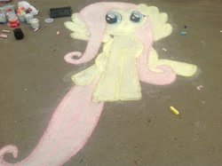 Size: 2560x1912 | Tagged: safe, artist:krlmisha, fluttershy, pegasus, pony, chalk, female, mare, solo