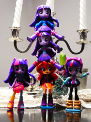 Size: 2592x3456 | Tagged: safe, artist:artofmagicpoland, sunset shimmer, twilight sparkle, equestria girls, clothes, doll, equestria girls minis, eqventures of the minis, pony pile, requested art, skirt, stack, tower of eqgpeople, tower of pony, toy