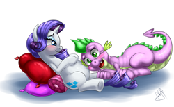 Size: 1200x741 | Tagged: safe, artist:pia-sama, rarity, spike, dragon, pony, unicorn, female, happy, listening, male, older, older spike, preggity, pregnant, shipping, sparity, straight