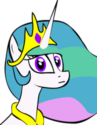 Size: 452x582 | Tagged: safe, princess celestia, alicorn, pony, bust, crown, female, horn, looking at you, mare, multicolored mane, solo, white coat