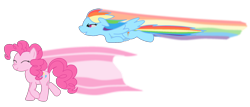 Size: 2100x900 | Tagged: safe, artist:virenth, derpibooru import, pinkie pie, rainbow dash, earth pony, pegasus, pony, blue coat, duo, duo female, female, mare, multicolored mane, pink coat, pink mane, wings