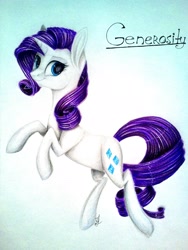 Size: 1200x1600 | Tagged: safe, artist:maritimelightningp, rarity, pony, unicorn, female, horn, mare, purple mane, solo, traditional art, white coat