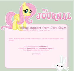 Size: 593x568 | Tagged: safe, angel bunny, fluttershy, pegasus, pony, dark skyes, deviantart, drama, text