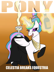 Size: 900x1200 | Tagged: safe, artist:stigma-photon, princess celestia, alicorn, pony, alcohol, champagne, kim kardashian's paper magazine cover, parody, solo