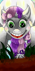 Size: 900x1800 | Tagged: safe, artist:creudence, rarity, sweetie belle, pony, unicorn, nightmare fuel, tiny