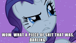 Size: 610x343 | Tagged: safe, edit, edited screencap, screencap, rarity, pony, unicorn, sisterhooves social, darling, image macro, meme, reaction image, vulgar