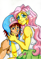 Size: 835x1200 | Tagged: safe, artist:irie-mangastudios, fluttershy, equestria girls, choppershy, crossover, crossover shipping, female, humanized, male, markers, one piece, straight, tony tony chopper, traditional art