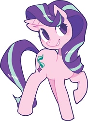 Size: 582x800 | Tagged: safe, artist:cocoroll, starlight glimmer, pony, unicorn, female, mare, raised hoof, simple background, smiling, solo, white background