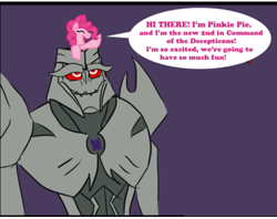 Size: 379x300 | Tagged: safe, artist:metalcervidae, pinkie pie, earth pony, pony, hot nuts, megatron, transformers, transformers prime