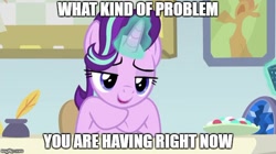 Size: 642x359 | Tagged: safe, edit, edited screencap, screencap, starlight glimmer, pony, unicorn, marks for effort, grammar error, guidance counselor, image macro, meme, solo