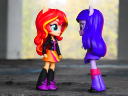 Size: 4896x3672 | Tagged: safe, artist:artofmagicpoland, sunset shimmer, twilight sparkle, equestria girls, clothes, confrontation, cute, doll, equestria girls minis, eqventures of the minis, shimmerbetes, skirt, toy, twiabetes