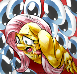 Size: 600x573 | Tagged: safe, artist:nekubi, fluttershy, pegasus, pony, hurricane fluttershy, crying, eye, eyes, panic attack, pixiv, scared, scene interpretation, solo, stage fright