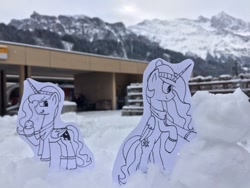 Size: 1280x960 | Tagged: safe, artist:anticular, derpibooru import, princess celestia, princess luna, alicorn, pony, ask sunshine and moonbeams, clothes, duo, duo female, female, gloves, hat, irl, mare, papercraft, photo, scarf, snow, snowball, snowman