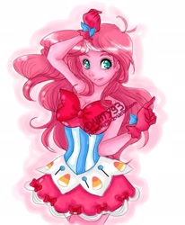 Size: 1698x2065 | Tagged: safe, artist:momoka93, pinkie pie, human, clothes, dress, gala dress, humanized, pony coloring, solo