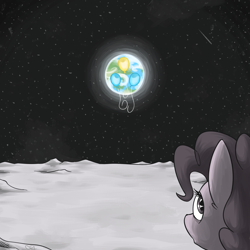 Size: 1500x1500 | Tagged: safe, artist:yeendip, pinkie pie, earth pony, pony, grayscale, here on the moon, monochrome, moon, music, neo noir, partial color, space