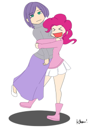 Size: 1009x1412 | Tagged: safe, artist:kprovido, maud pie, pinkie pie, human, :, ><, eyes closed, humanized, xd