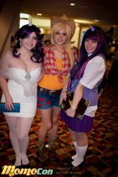 Size: 816x1224 | Tagged: safe, applejack, rarity, twilight sparkle, human, cosplay, irl, irl human, photo