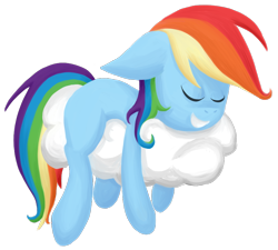 Size: 826x743 | Tagged: safe, artist:fuzzlepuzzle, derpibooru import, rainbow dash, pegasus, pony, cloud, simple background, sleeping, solo, transparent background