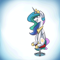 Size: 1200x1200 | Tagged: safe, artist:anticular, derpibooru import, princess celestia, alicorn, pony, animated, ask sunshine and moonbeams, cute, cutelestia, grin, sillestia, silly, silly pony, sitting, smiling, solo, spinning, squee, stool