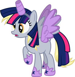 Size: 3460x3516 | Tagged: safe, artist:timelordomega, derpy hooves, pegasus, pony, scare master, alicorn costume, clothes, costume, fake horn, fake wings, female, mare, nightmare night costume, raised hoof, simple background, solo, toilet paper roll, toilet paper roll horn, transparent background, twilight muffins, vector, wig