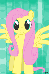 Size: 2666x4000 | Tagged: safe, artist:theoriginalbeatlebug, fluttershy, pegasus, pony, female, looking at you, mare, smiling, solo, spread wings