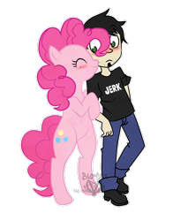 Size: 600x767 | Tagged: safe, artist:bagtoon, pinkie pie, human, blushing, crossover, crossover shipping, dan, dan pie, dan vs, female, kissing, male, pinkiedan, shipping, straight