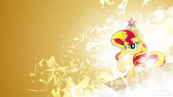 Size: 1920x1080 | Tagged: safe, artist:adrianimpalamata, artist:vipeydashie, edit, sunset shimmer, pony, big crown thingy, jewelry, regalia, solo, wallpaper, wallpaper edit