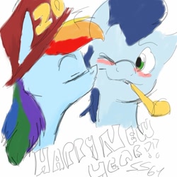 Size: 685x685 | Tagged: safe, artist:sonicsketcher64, derpibooru import, rainbow dash, soarin', pegasus, pony, blushing, female, kissing, male, shipping, soarindash, straight