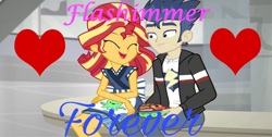 Size: 3224x1628 | Tagged: safe, edit, edited screencap, screencap, flash sentry, sunset shimmer, eqg summertime shorts, equestria girls, good vibes, female, flashimmer, male, shipping, straight