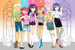 Size: 1023x679 | Tagged: safe, artist:unicornicopian, derpibooru import, applejack, fluttershy, pinkie pie, rainbow dash, rarity, twilight sparkle, human, humanized, mane six