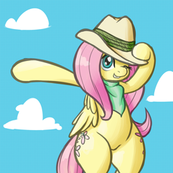 Size: 1280x1280 | Tagged: safe, artist:vulapa, fluttershy, pegasus, pony, bipedal, clothes, explorer outfit, solo, wide hips