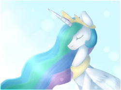 Size: 4334x3223 | Tagged: safe, artist:unilx, princess celestia, alicorn, pony, bust, female, horn, mare, multicolored mane, solo, white coat