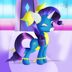 Size: 3000x3000 | Tagged: dead source, safe, artist:mrbrunoh1, rarity, pony, unicorn, solo, wink, wonderbolts uniform