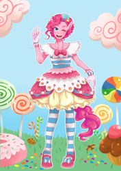 Size: 2480x3507 | Tagged: safe, artist:buryooooo, pinkie pie, anthro, ambiguous facial structure, clothes, dress, gala dress, gloves, pixiv, solo