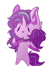 Size: 504x690 | Tagged: safe, artist:smolsammichowo, starlight glimmer, pony, unicorn, bipedal, chest fluff, chibi, collar, fluffy mane, neck fluff, simple background, solo, tongue out, transparent background