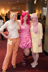 Size: 2848x4288 | Tagged: safe, applejack, fluttershy, pinkie pie, human, cosplay, irl, irl human, photo