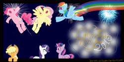 Size: 4000x2000 | Tagged: safe, derpibooru import, applejack, fluttershy, pinkie pie, rainbow dash, rarity, twilight sparkle, twilight sparkle (alicorn), alicorn, earth pony, pegasus, pony, unicorn, 2015, female, mare, new year