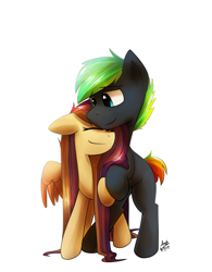 Size: 1687x2163 | Tagged: safe, artist:anticular, derpibooru import, oc, oc only, oc:glitch, oc:lessi, earth pony, pegasus, pony, female, glessi, male, mare, neck nuzzle, shipping, simple background, smiling, stallion, straight, white background