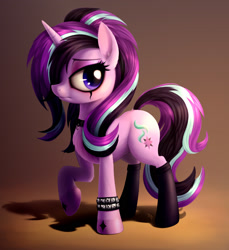 Size: 2200x2400 | Tagged: safe, artist:zetamad, starlight glimmer, pony, unicorn, alternate hairstyle, alternate mane color, black socks, clothes, edgelight glimmer, eyeshadow, female, glimmer goth, goth, makeup, mare, socks, solo, teenage glimmer