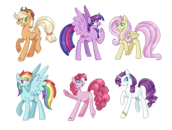 Size: 1024x768 | Tagged: safe, artist:huskywo1f, derpibooru import, applejack, fluttershy, pinkie pie, rainbow dash, rarity, twilight sparkle, twilight sparkle (alicorn), alicorn, earth pony, pegasus, pony, unicorn, mane six, simple background, transparent background