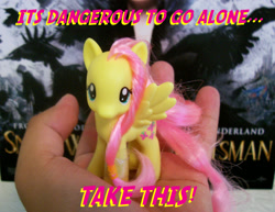 Size: 614x474 | Tagged: safe, artist:drpain, fluttershy, advice, brushable, irl, it's dangerous to go alone, meme, photo, take this, the legend of zelda, toy