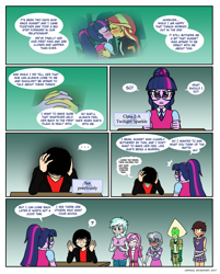 Size: 878x1094 | Tagged: safe, artist:crydius, lyra heartstrings, sci-twi, silver spoon, sunset shimmer, sweetie belle, twilight sparkle, oc, oc:crydius, comic:love advice, equestria girls, bloodborne, bloodshot eyes, comic, female, kissing, lesbian, luna loud, occult, peridot (steven universe), scitwishimmer, shipping, silverbelle, steven universe, sunsetsparkle, the loud house