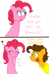 Size: 725x1102 | Tagged: safe, artist:crazynutbob, cheese sandwich, pinkie pie, earth pony, pony, asdfmovie, blushing, cheesepie, comic, cute, dialogue, eyes closed, female, flirting, heart, male, parody, shipping, smiling, straight