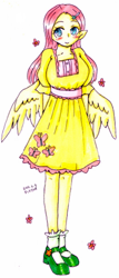 Size: 256x600 | Tagged: safe, artist:divided-s, fluttershy, human, elf ears, humanized, pixiv, solo, winged humanization