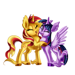 Size: 1250x1250 | Tagged: safe, artist:nattyvelvet, sunset shimmer, twilight sparkle, twilight sparkle (alicorn), alicorn, pony, unicorn, :p, cute, eyes closed, female, floppy ears, happy, heart eyes, hug, leg fluff, lesbian, mare, open mouth, raised hoof, rubbing, shimmerbetes, shipping, silly, simple background, smiling, snuggling, spread wings, squishy cheeks, sunsetsparkle, tongue out, transparent background, twiabetes, unshorn fetlocks, wingding eyes, wings
