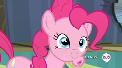 Size: 1280x720 | Tagged: safe, edit, edited screencap, screencap, pinkie pie, earth pony, pony, testing testing 1-2-3, solo, wat