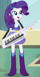 Size: 498x944 | Tagged: safe, screencap, rarity, equestria girls, rainbow rocks, boots, bracelet, clothes, cute, high heel boots, jewelry, keytar, musical instrument, outfit catalog, skirt, solo