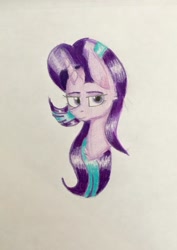 Size: 1450x2048 | Tagged: safe, artist:thatoneperi, starlight glimmer, pony, unicorn, bust, portrait, solo, traditional art