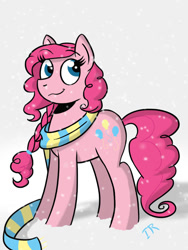 Size: 720x960 | Tagged: safe, artist:when-we-say-goodbye, pinkie pie, earth pony, pony, clothes, scarf, snow, snowfall, solo