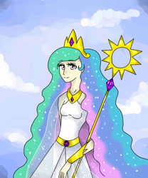 Size: 1000x1200 | Tagged: safe, artist:denigirl, princess celestia, human, humanized, solo, staff